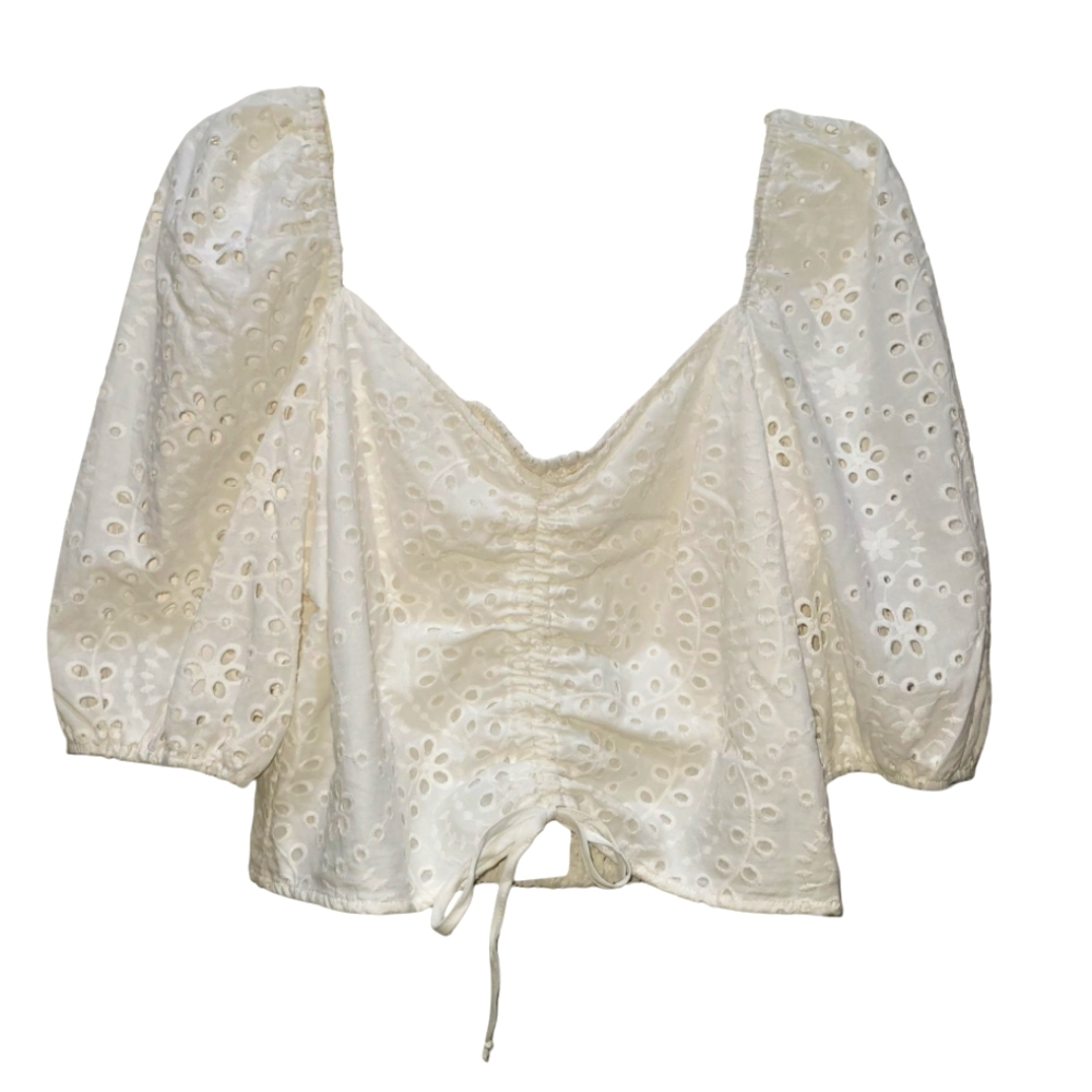 NWT XL Chelsea & Violet Ivory Eyelet Puff Sleeve Smock Blouse